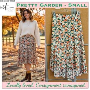 Pretty Garden Stretch Pull On Skirt Hi Low Boho Cottagecore Feminine Romantic S